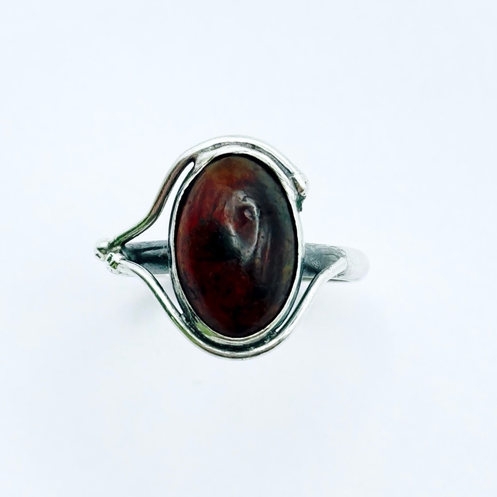 Vintage Baltic Amber Modernist Sterling Silver Ring - Poland Hallmark WK